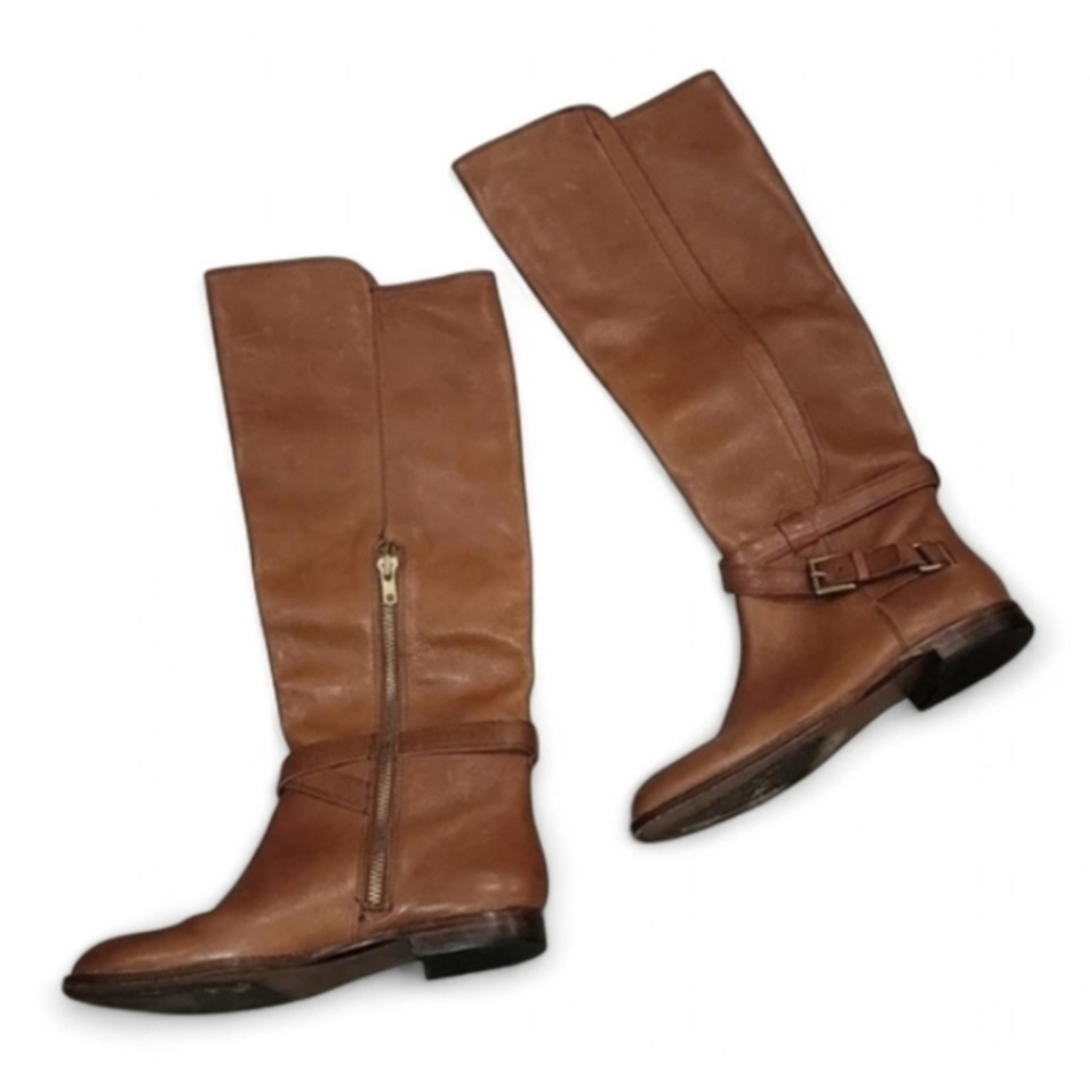 Coach Monique Flat Belted Riding Boots Women’s 7B Brown Cinnamon - Picture 2 of 10